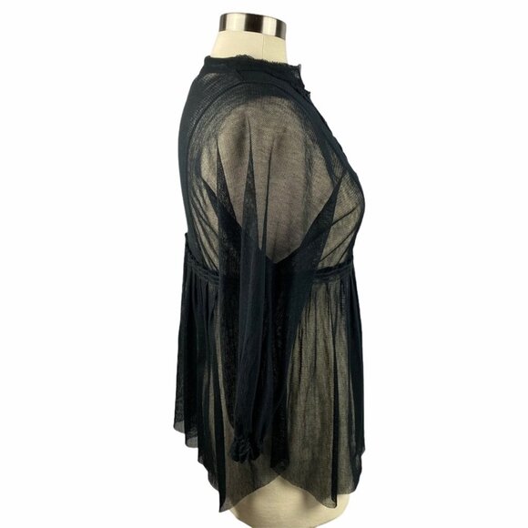 MAX STUDIO Black Mesh Knit Boho Top S - Picture 4 of 7